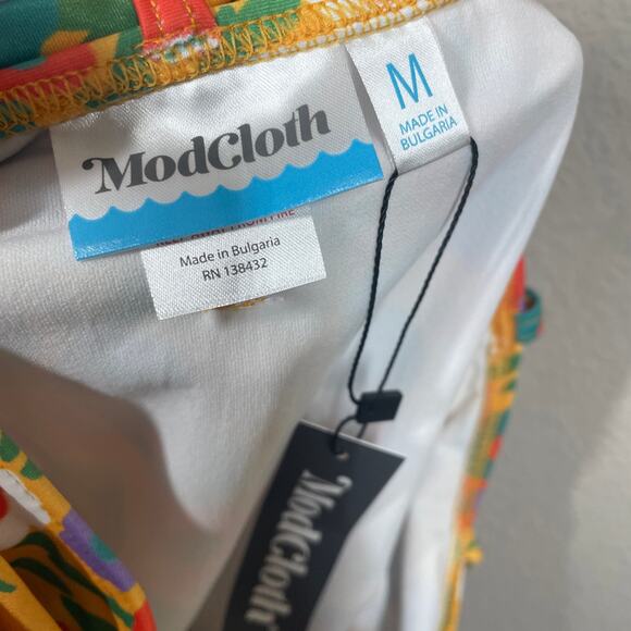 ModCloth Medium Greta High Waisted Bikini Bottom Swimwear Yellow Floral Tie Side - Picture 7 of 9